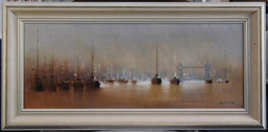 § Anthony Robert Klitz (1917-2000) The Thames, looking towards Tower Bridge, 12 x 30in.